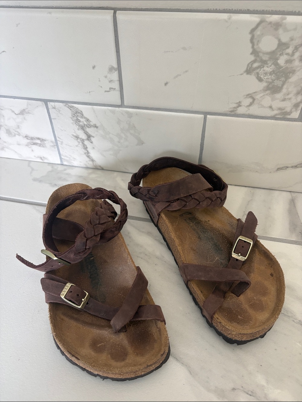 Birkenstock Yara Braided Oiled Leather Ankle Strap Sandals Size 37